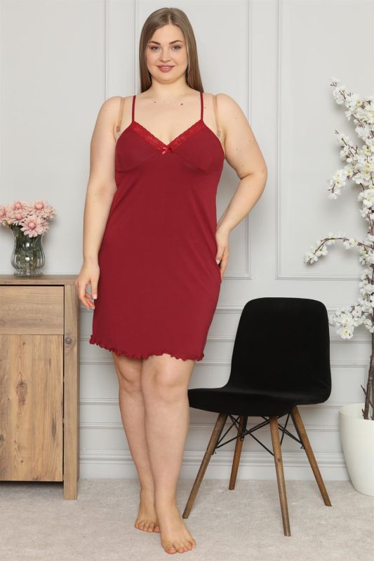 Moda Çizgi Kadın Pamuklu İp Askılı Büyük Beden Gecelik 987 - 1