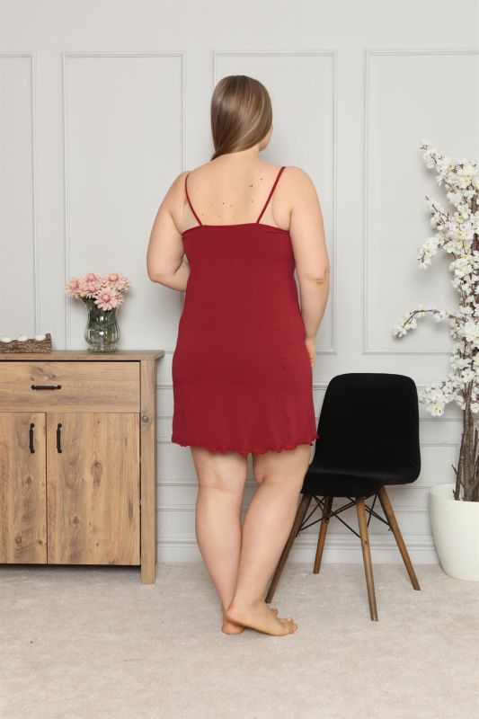 Moda Çizgi Kadın Pamuklu İp Askılı Büyük Beden Gecelik 987 - 3