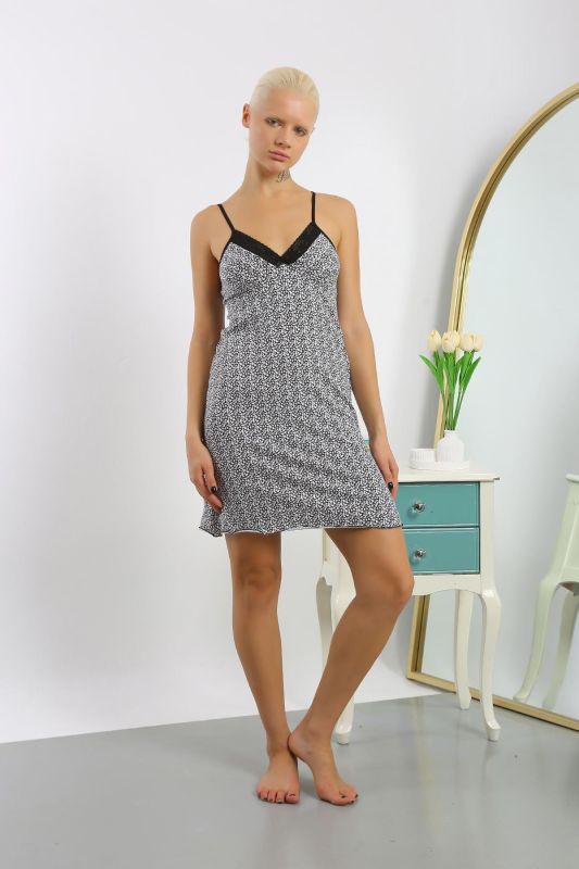 Moda Çizgi Kadın Penye Desenli İp Askılı Gecelik 36715 - 3