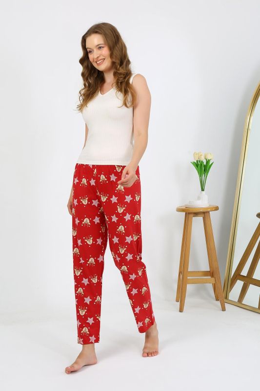 Moda Çizgi Kadın Penye Desenli Tek Alt Pijama 27530 Bordo - 1