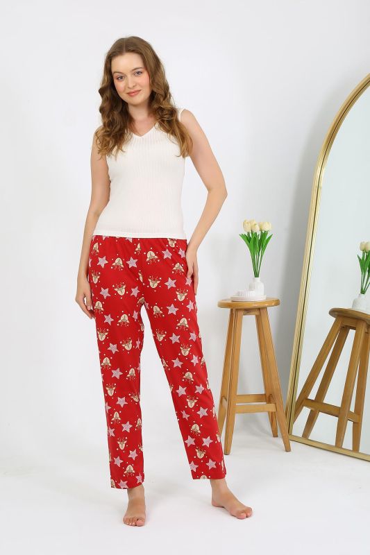Moda Çizgi Kadın Penye Desenli Tek Alt Pijama 27530 Bordo - 2