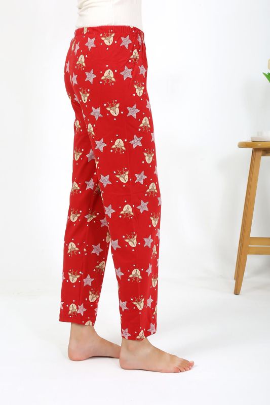 Moda Çizgi Kadın Penye Desenli Tek Alt Pijama 27530 Bordo - 3