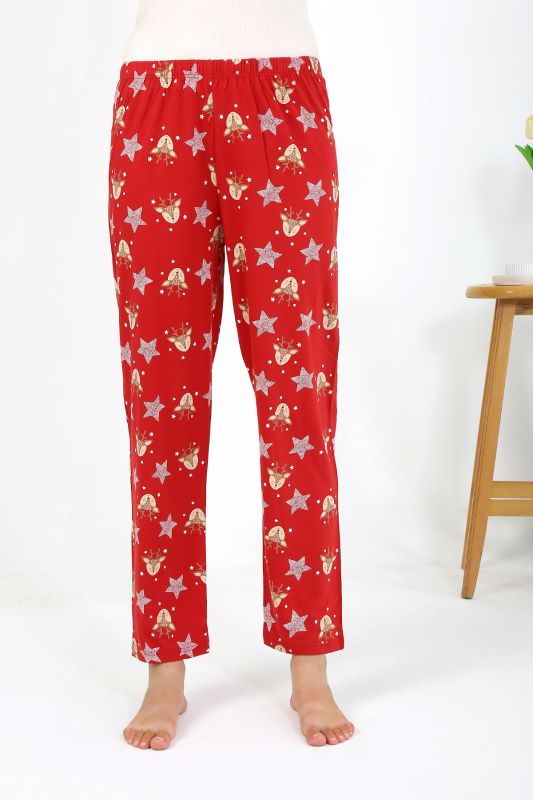 Moda Çizgi Kadın Penye Desenli Tek Alt Pijama 27530 Bordo - 4