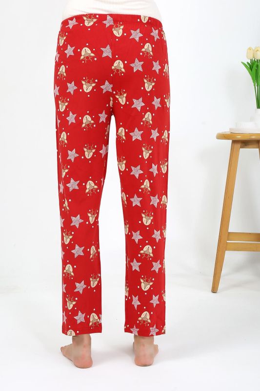 Moda Çizgi Kadın Penye Desenli Tek Alt Pijama 27530 Bordo - 5