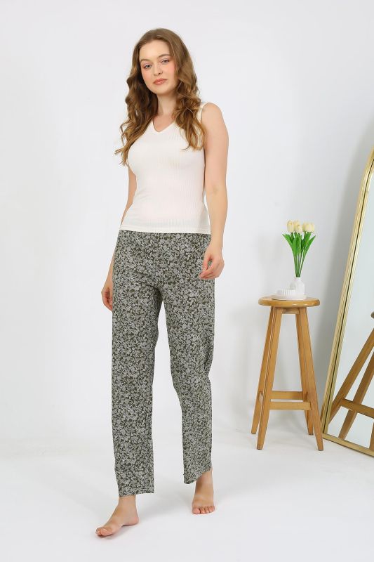 Moda Çizgi Kadın Penye Desenli Tek Alt Pijama 27533 Haki - 1