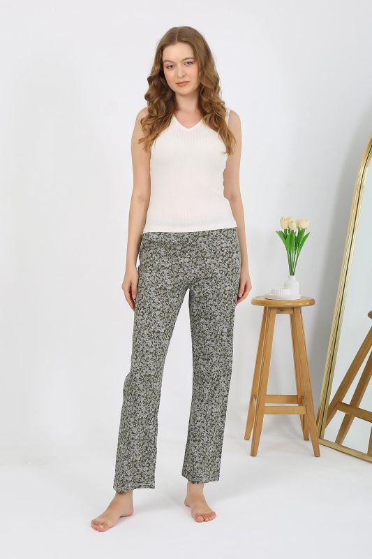 Moda Çizgi Kadın Penye Desenli Tek Alt Pijama 27533 Haki - 2