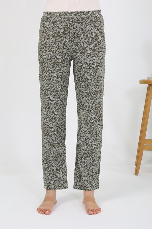 Moda Çizgi Kadın Penye Desenli Tek Alt Pijama 27533 Haki - 3