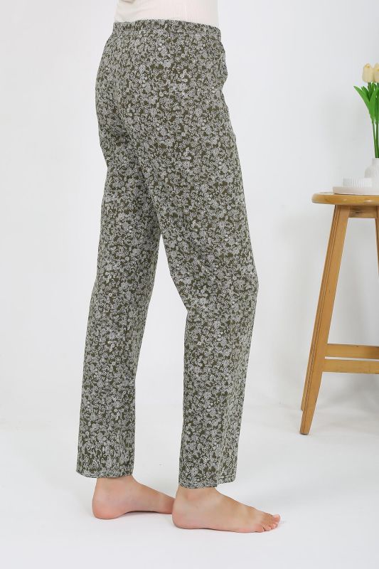 Moda Çizgi Kadın Penye Desenli Tek Alt Pijama 27533 Haki - 4
