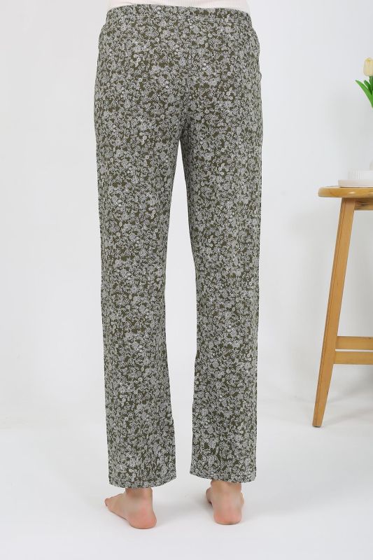 Moda Çizgi Kadın Penye Desenli Tek Alt Pijama 27533 Haki - 5
