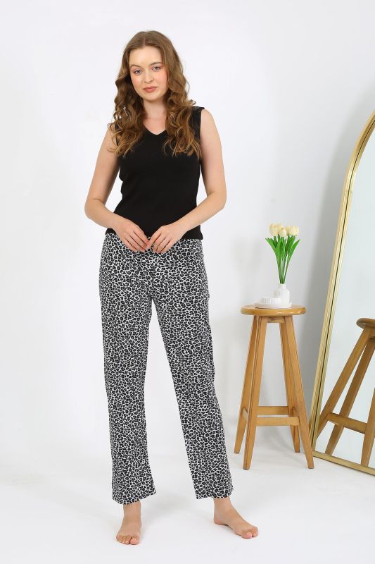 Moda Çizgi Kadın Penye Leopar Desenli Tek Alt Pijama 27536 Gri - 2