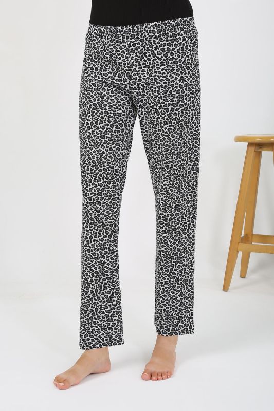 Moda Çizgi Kadın Penye Leopar Desenli Tek Alt Pijama 27536 Gri - 3