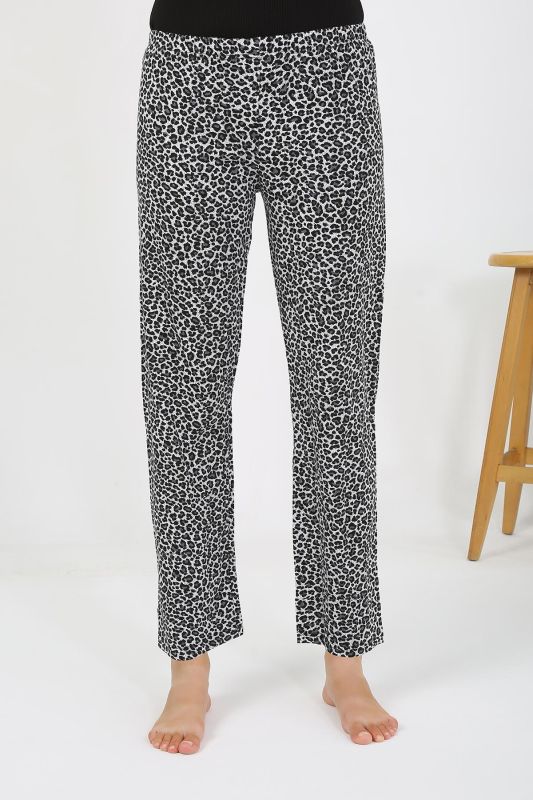 Moda Çizgi Kadın Penye Leopar Desenli Tek Alt Pijama 27536 Gri - 4