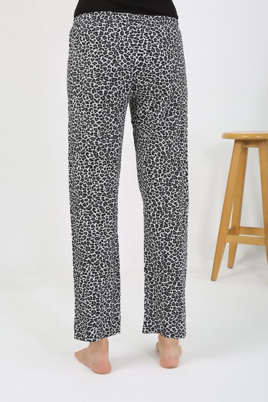 Moda Çizgi Kadın Penye Leopar Desenli Tek Alt Pijama 27536 Gri - 5