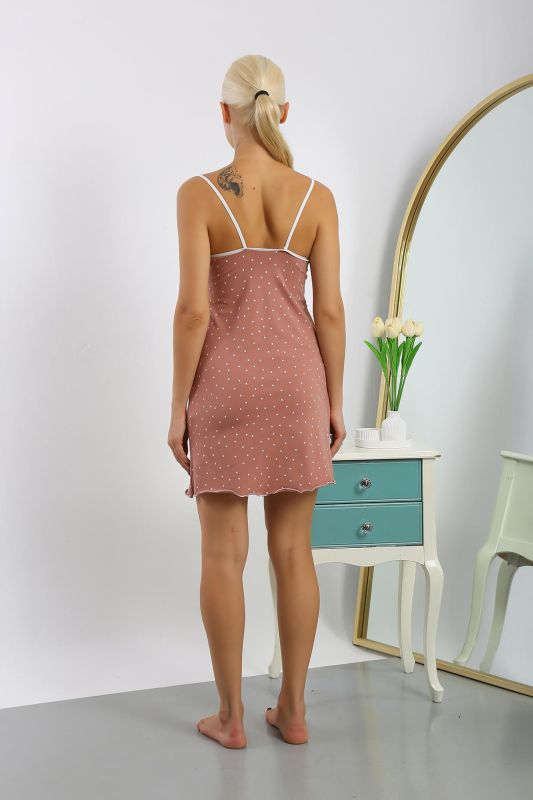 Moda Çizgi Kadın Penye Puantiye Desenli İp Askılı Gecelik 36719 - 6