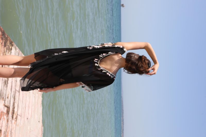 Moda Çizgi Kadın Püsküllü Tunik Pareo Plaj Elbisesi Siyah 38050 - 3