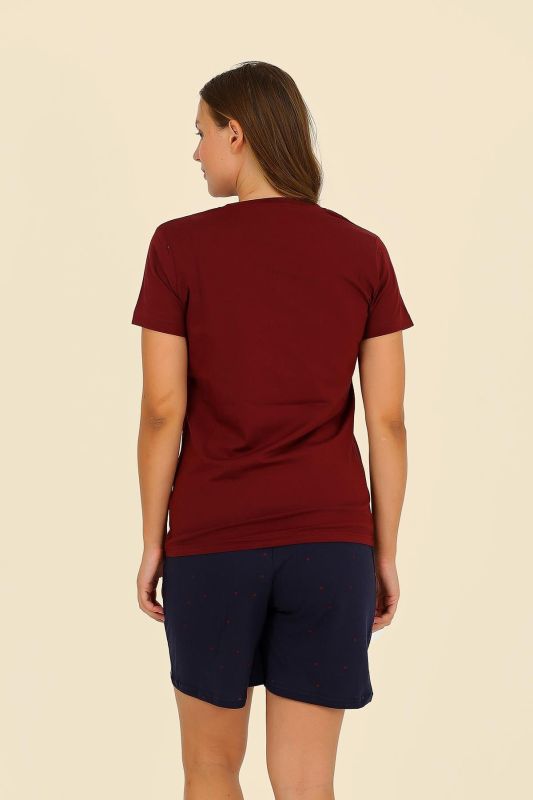 Moda Çizgi Kadın Şortlu Kısa Kol Penye Pijama Takım Bordo 3622 - 5