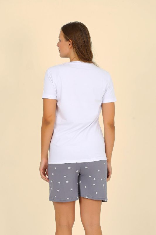 Moda Çizgi Kadın Şortlu Kısa Kol Penye Pijama Takımı Beyaz 3622 - 6