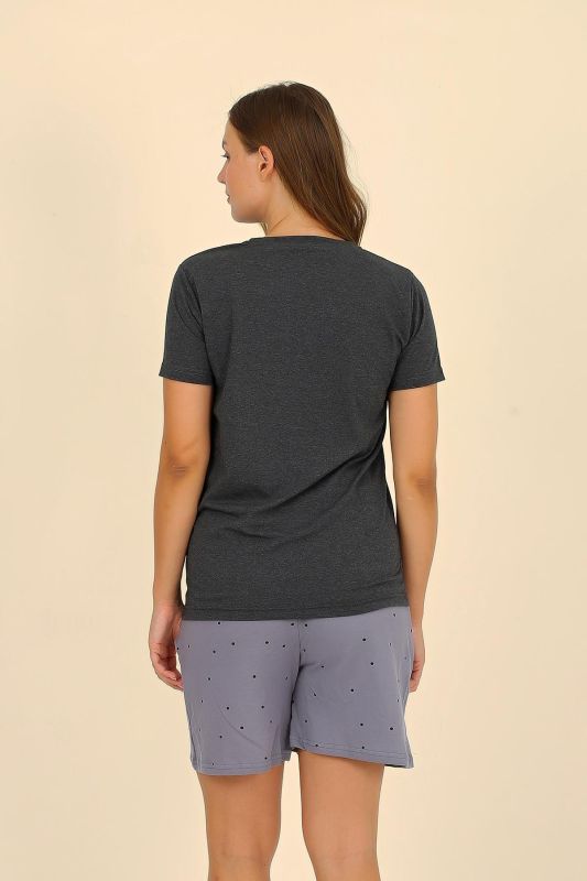 Moda Çizgi Kadın Şortlu Kısa Kol Penye Pijama Takımı Füme 3622 - 5