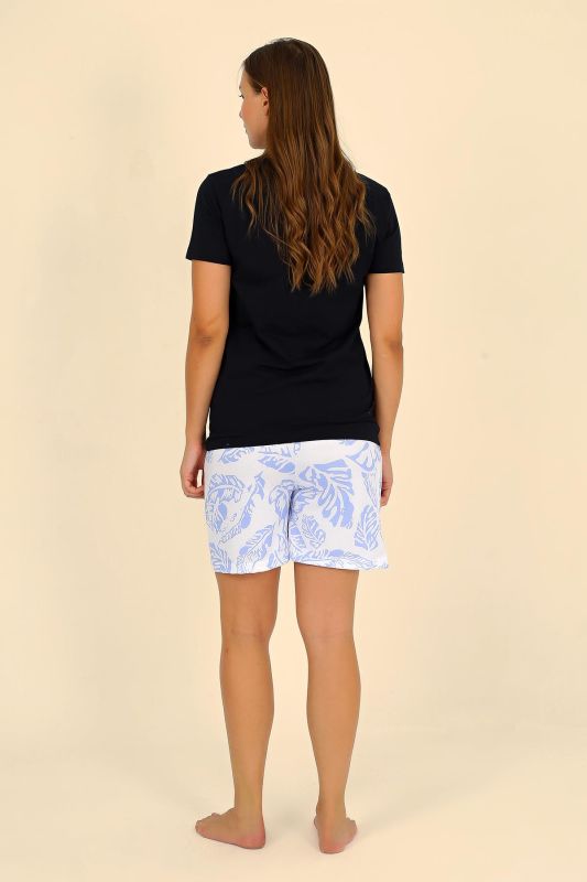 Moda Çizgi Kadın Şortlu Kısa Kol Penye Pijama Takımı Siyah 3624 - 6