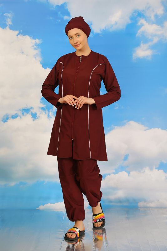 Moda Çizgi Kadın Tam Tesettür Bordo Mayo 31060 - 1
