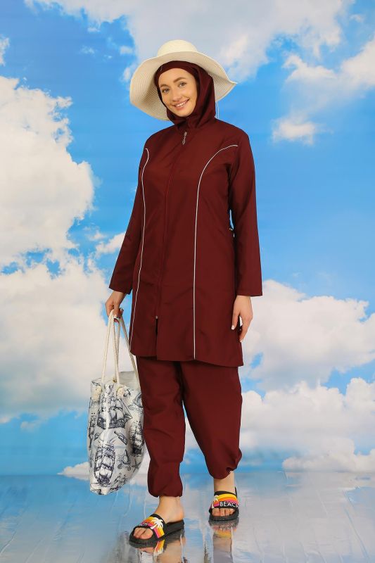 Moda Çizgi Kadın Tam Tesettür Bordo Mayo 31060 - 2