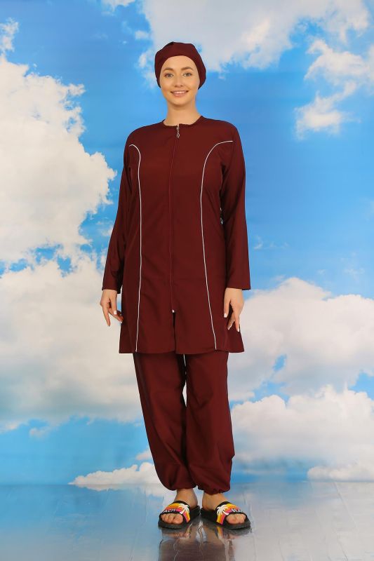 Moda Çizgi Kadın Tam Tesettür Bordo Mayo 31060 - 3