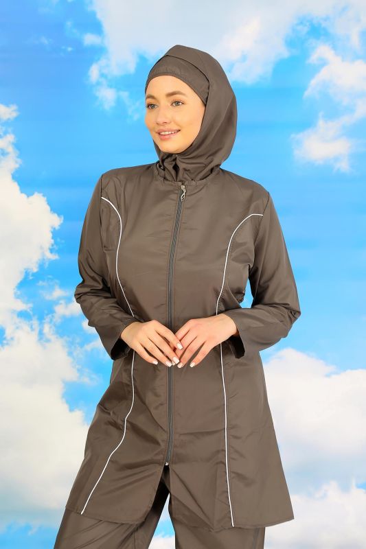 Moda Çizgi Kadın Tam Tesettür Füme Mayo 31060 - 1