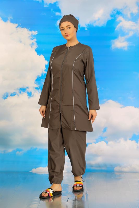 Moda Çizgi Kadın Tam Tesettür Füme Mayo 31060 - 2