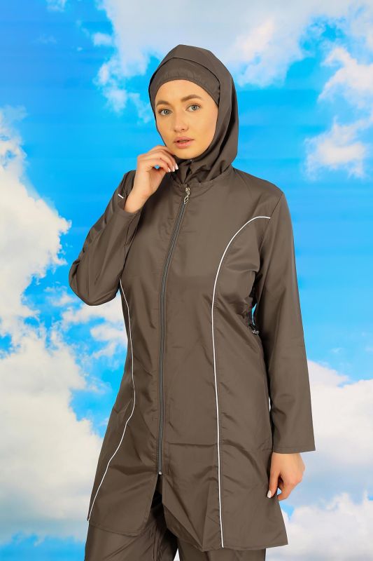 Moda Çizgi Kadın Tam Tesettür Füme Mayo 31060 - 4