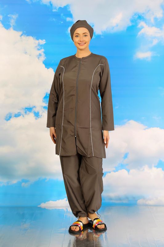 Moda Çizgi Kadın Tam Tesettür Füme Mayo 31060 - 5