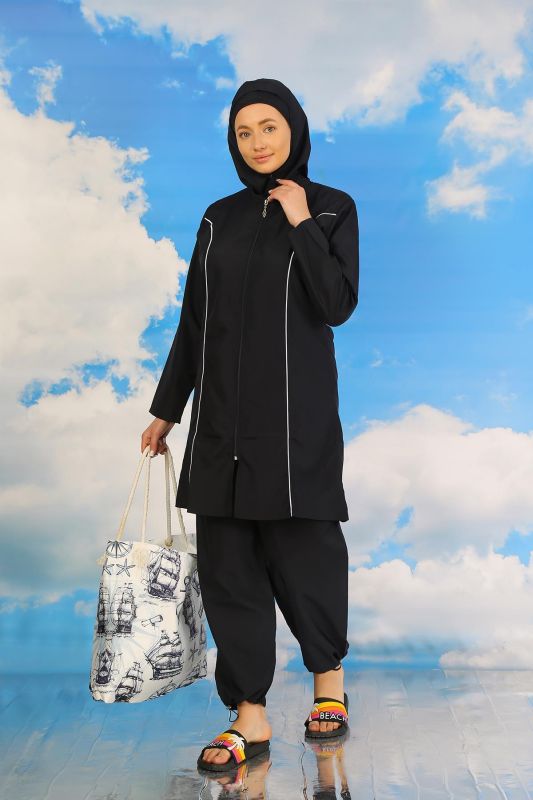 Moda Çizgi Kadın Tam Tesettür Lacivert Mayo 31060 - 1