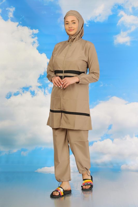 Moda Çizgi Kadın Tam Tesettür Mayo Bej 31061 - 7