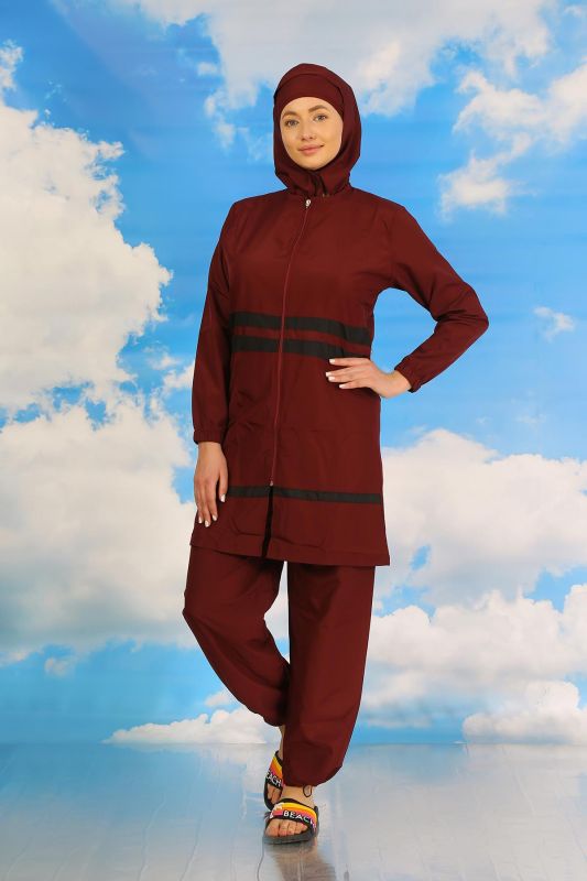 Moda Çizgi Kadın Tam Tesettür Mayo Bordo 31061 - 3