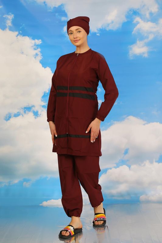 Moda Çizgi Kadın Tam Tesettür Mayo Bordo 31061 - 5