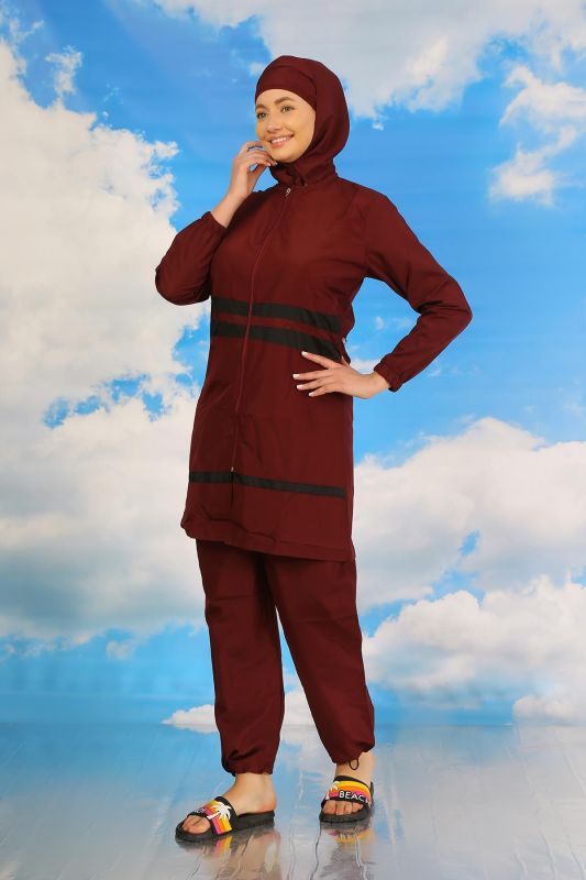 Moda Çizgi Kadın Tam Tesettür Mayo Bordo 31061 - 6