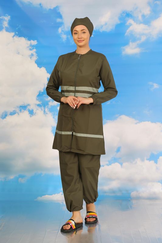 Moda Çizgi Kadın Tam Tesettür Mayo Haki 31061 - 6