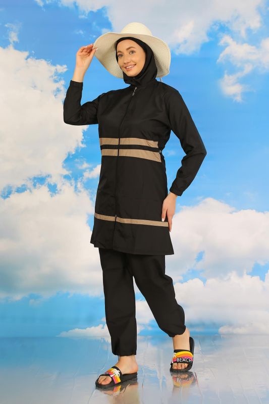 Moda Çizgi Kadın Tam Tesettür Mayo Siyah 31062 - 1