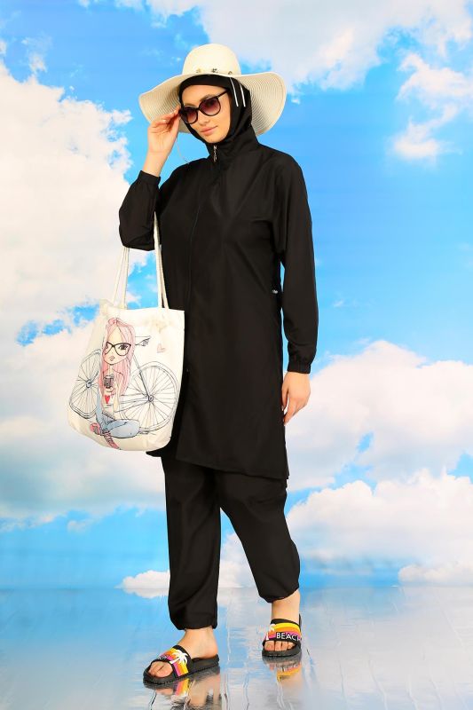 Moda Çizgi Kadın Tam Tesettür Mayo Siyah 31067 - 1
