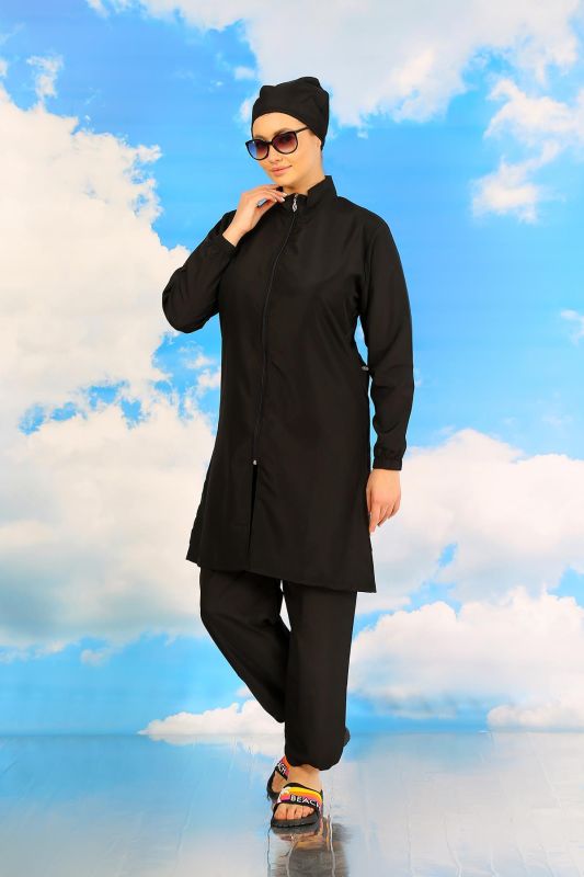 Moda Çizgi Kadın Tam Tesettür Mayo Siyah 31067 - 2