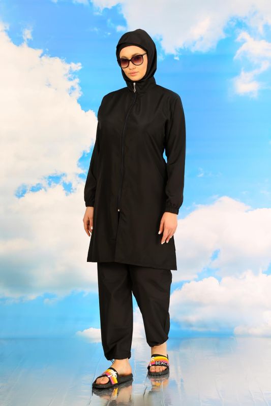 Moda Çizgi Kadın Tam Tesettür Mayo Siyah 31067 - 4