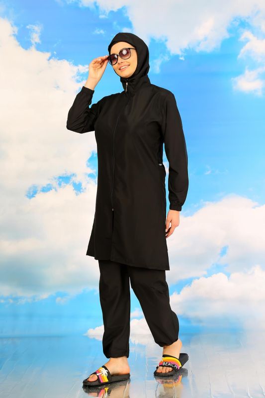 Moda Çizgi Kadın Tam Tesettür Mayo Siyah 31067 - 6