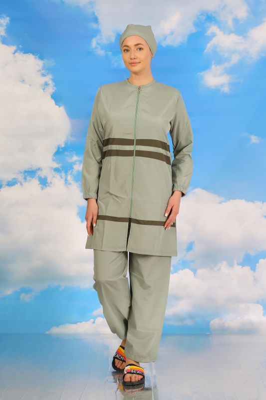 Moda Çizgi Kadın Tam Tesettür Mayo Su Yeşili 31061 - 2