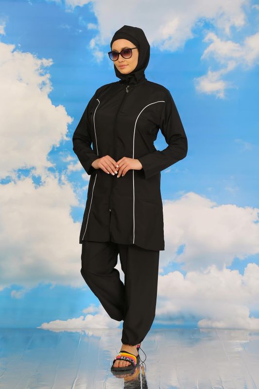 Moda Çizgi Kadın Tam Tesettür Siyah Mayo 31060 - 6