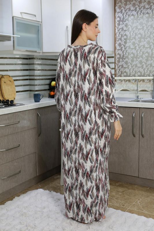 Moda Çizgi Kadın Uzun Kol Penye Gecelik Ev Elbisesi Kırmızı 25500 - 3