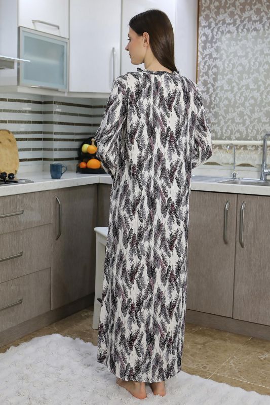 Moda Çizgi Kadın Uzun Kol Penye Gecelik Ev Elbisesi Mor 25500 - 3