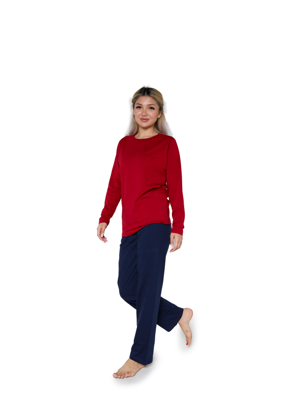 Moda Çizgi Kadın Uzun Kol Penye Pijama Takımı Bordo 41110 - 1