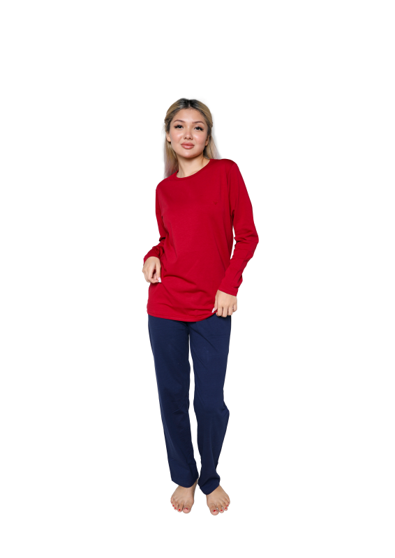 Moda Çizgi Kadın Uzun Kol Penye Pijama Takımı Bordo 41110 - 2
