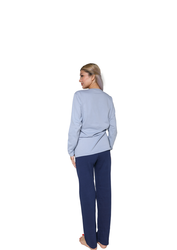 Moda Çizgi Kadın Uzun Kol Penye Pijama Takımı Lila 41110 - 1