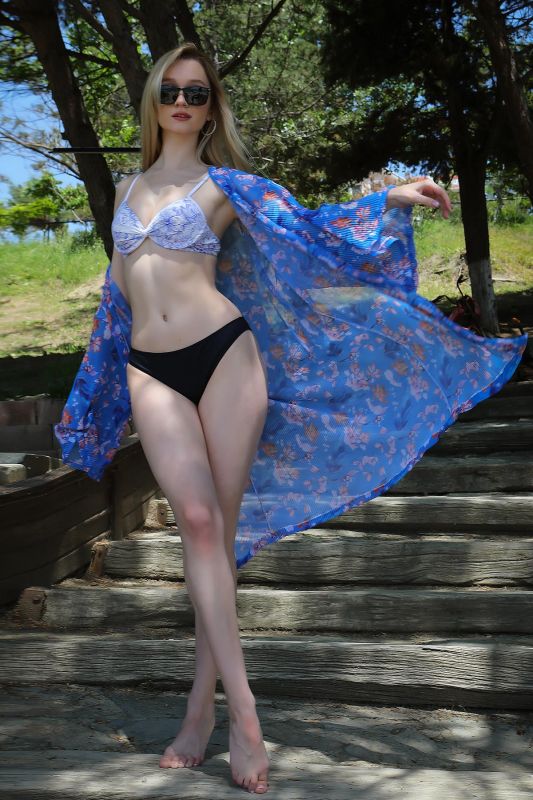 Moda Çizgi Kadın Yarım Destekli Alt Üst Bikini Takım Ekru 35012 - 1