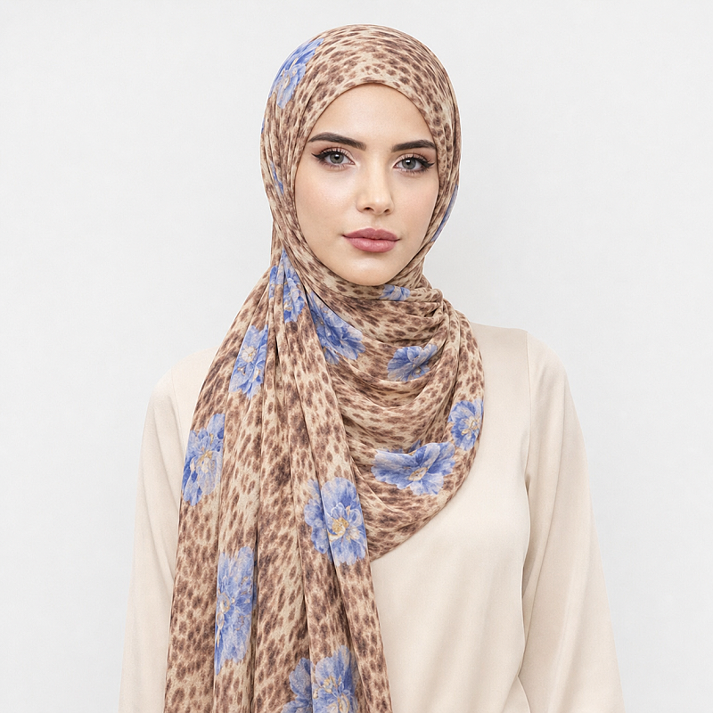 Karamel Çiçekli Bandana Hazır Şal - 1